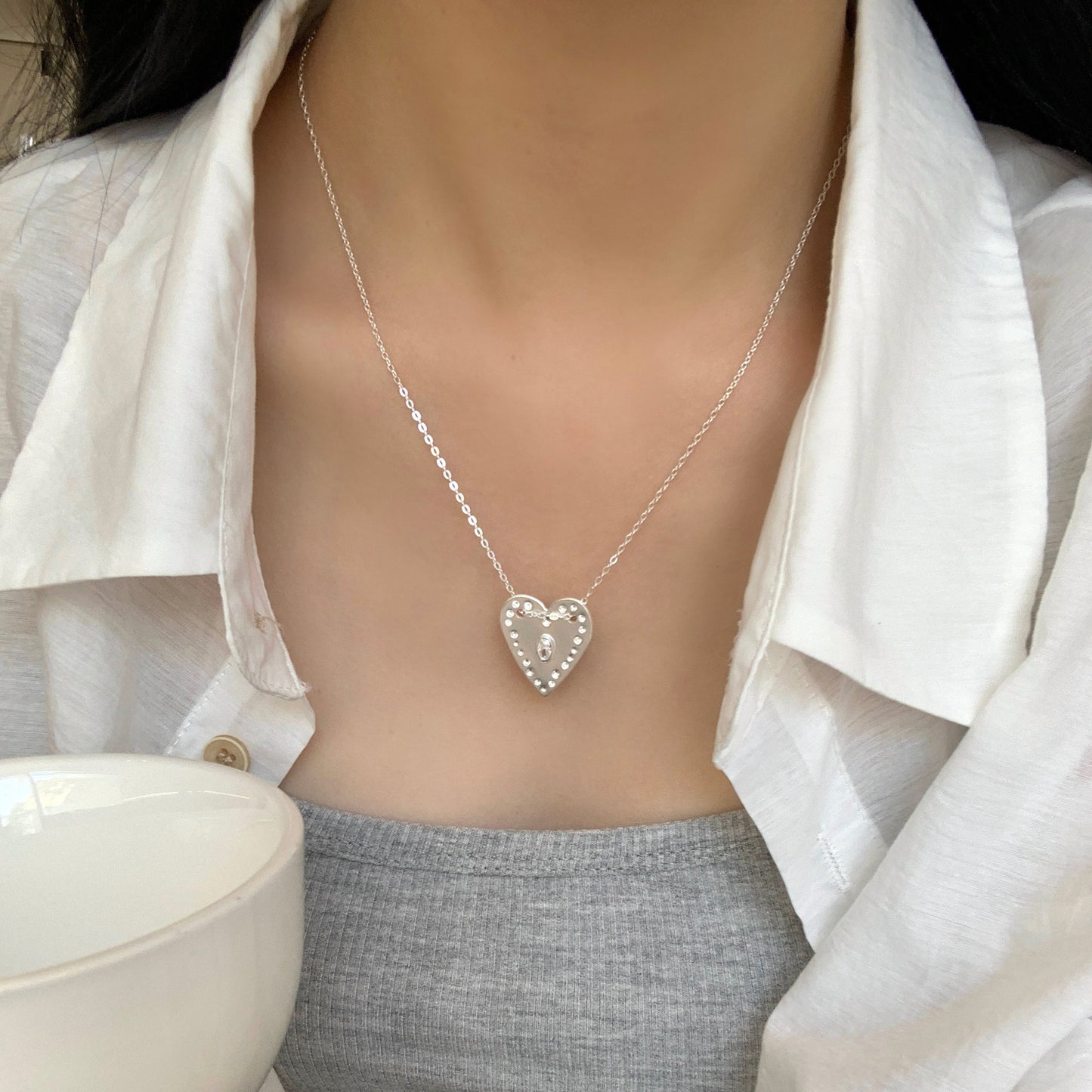 S 925純銀ダイヤモンド愛のネックレス女性レトロ韓国ins風シンプルで高級感のあるニッチなデザイン鎖骨チェーン