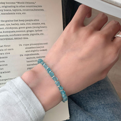S 925純銀氷透青リン灰水晶手串女韓国シンプルなニッチデザイン小紅書ins風ブレスレット
